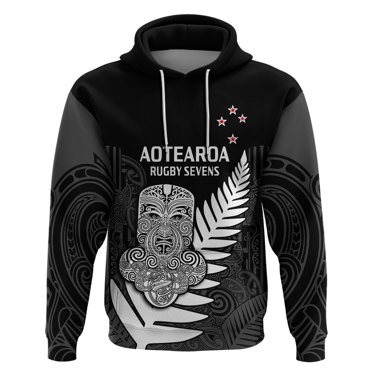 Custom Aotearoa Rugby Sevens All Black Tiki Fern Hoodie LT14