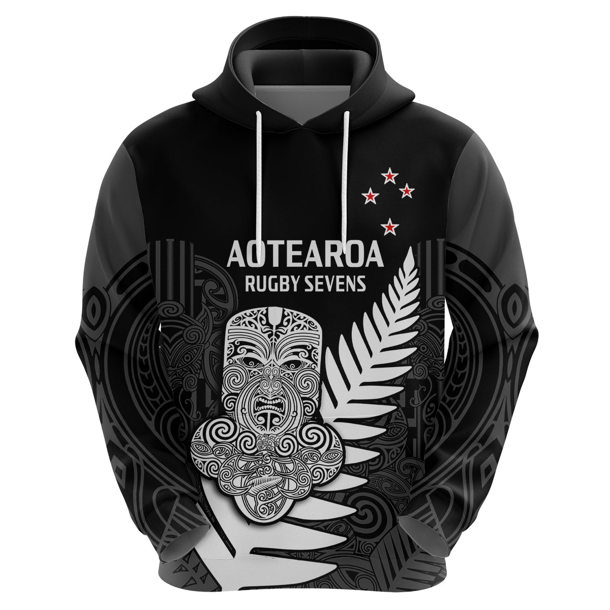 Custom Aotearoa Rugby Sevens All Black Tiki Fern Hoodie LT14