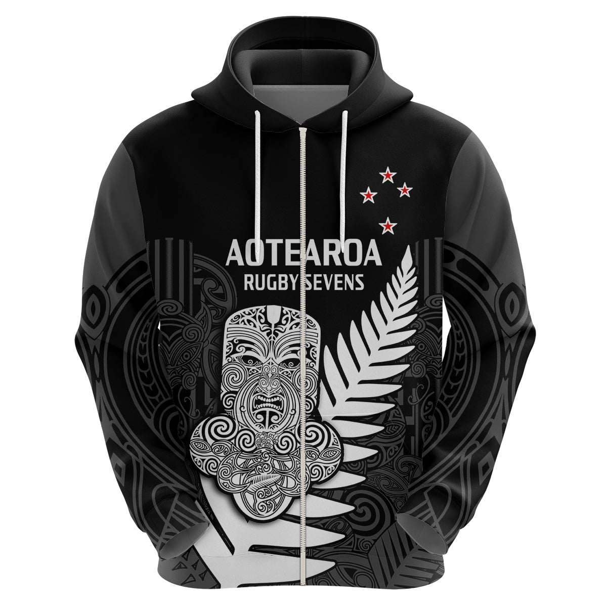 Custom Aotearoa Rugby Sevens All Black Tiki Fern Hoodie LT14