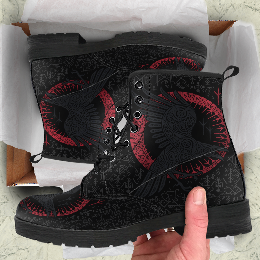 Viking Men's Leather Boots, Ragnar's Raven with Futkark RLT12