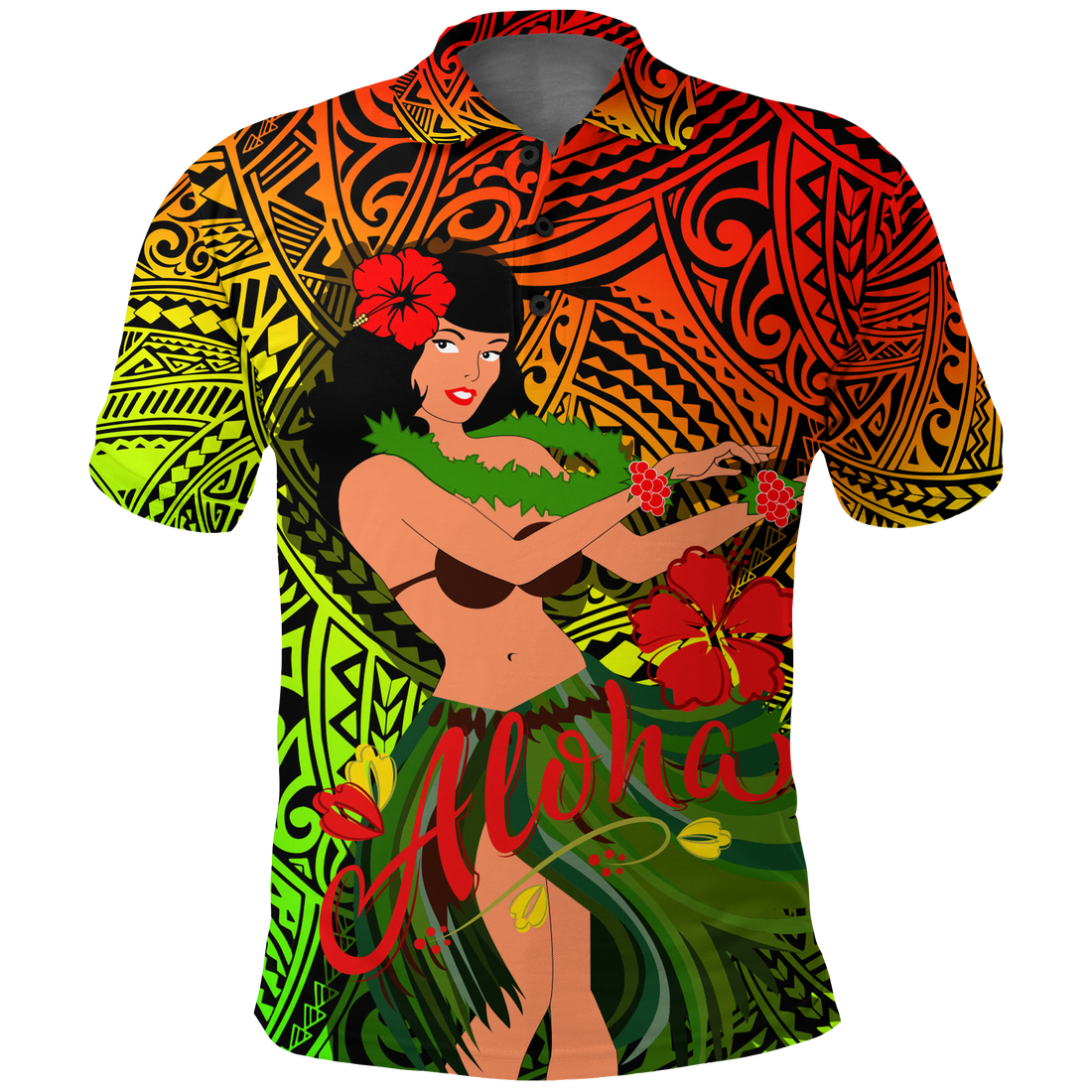 Hawaii Hula Girl Reggae Polo Shirt LT2