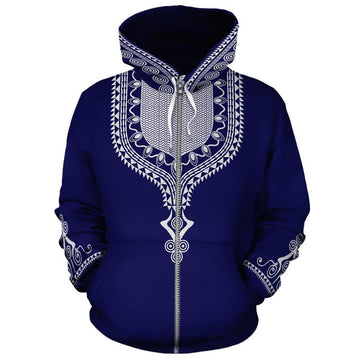 African Hoodie Blue Dashiki Zip Hoodie