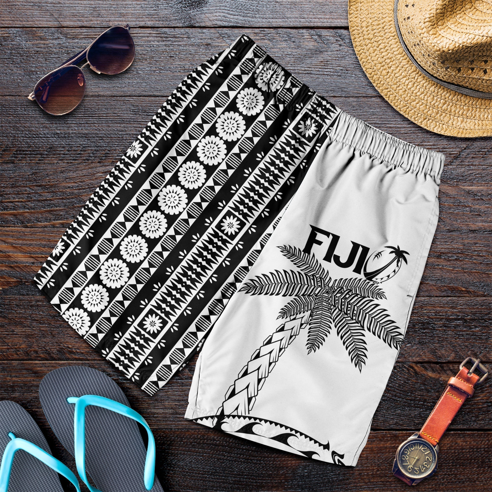 Fiji Rugby Men's Short - Coconut Tree With Tapa Pattern LT12