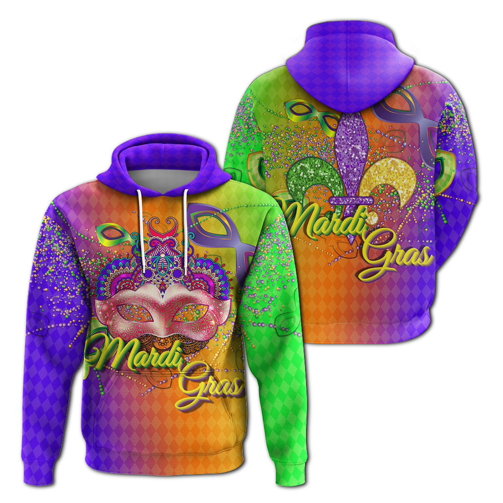 Mardi Gras Mask With Beads Hoodie LT12