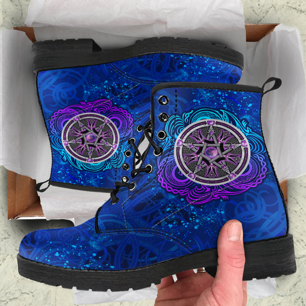 Celtic Pentagram With Triskele Leather Boots LT12