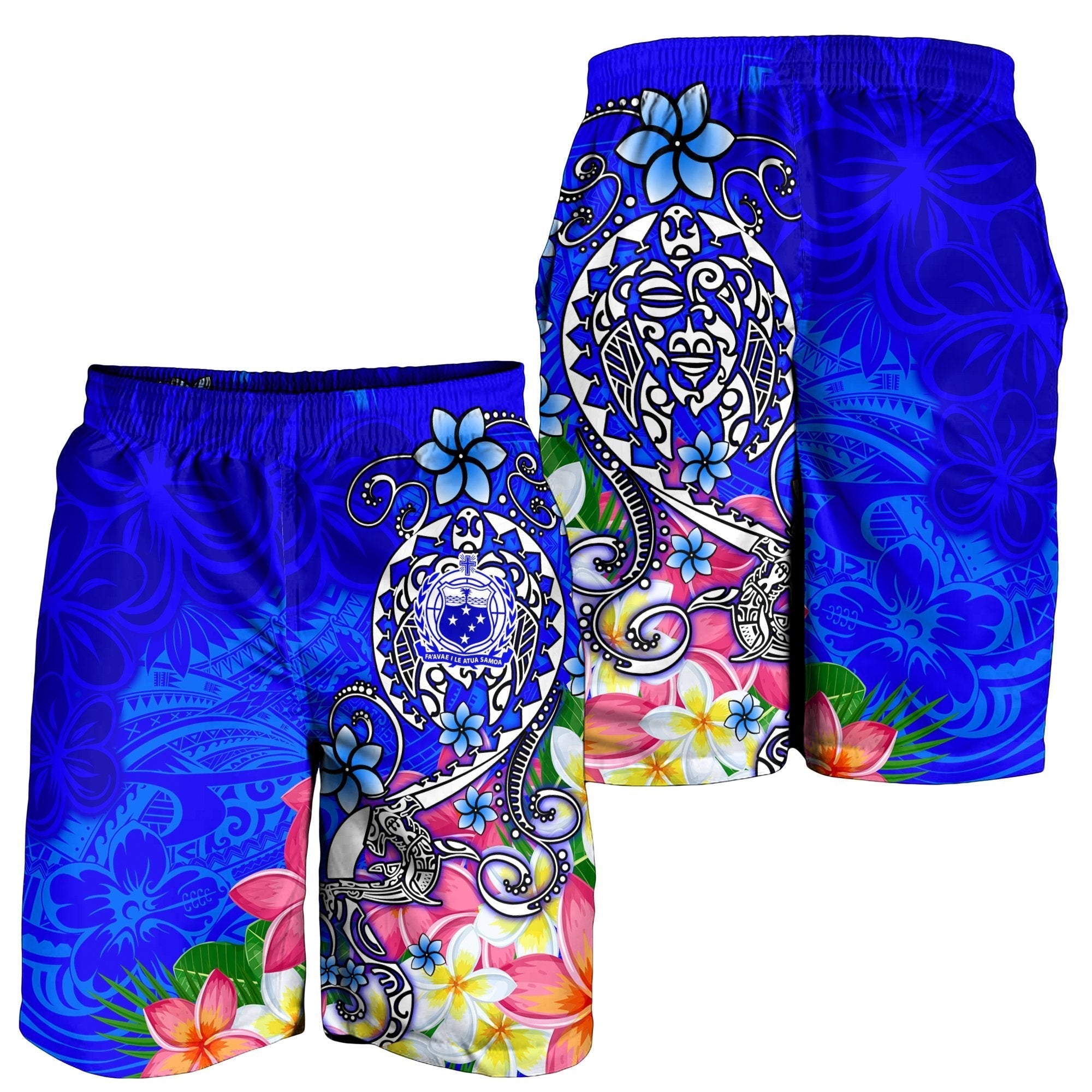 Samoa Men's Shorts - Turtle Plumeria Blue