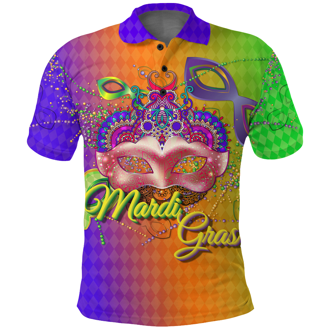 Mardi Gras Mask With Beads Polo Shirt LT12