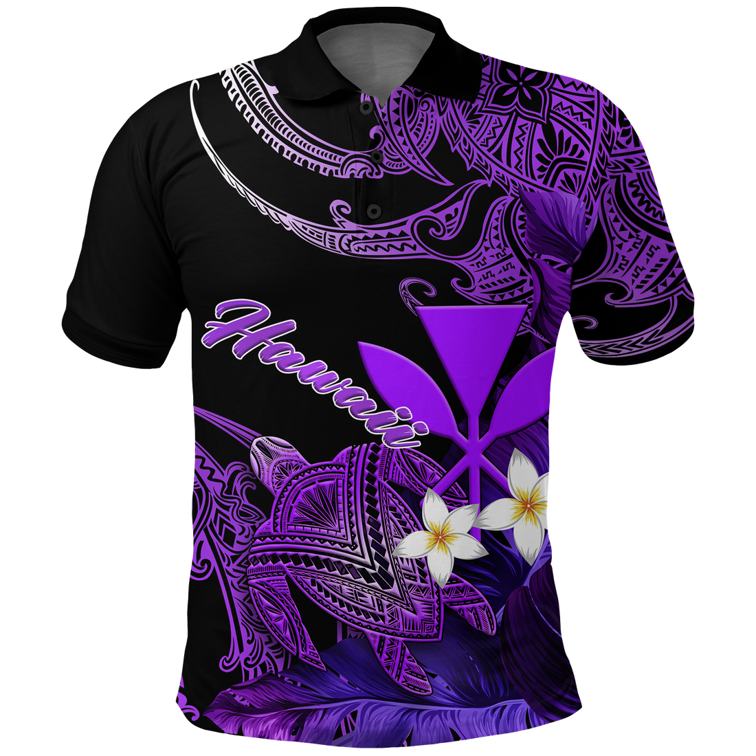Hawaii Turtle With Plumeria Leaf Purple Polo Shirt LT12