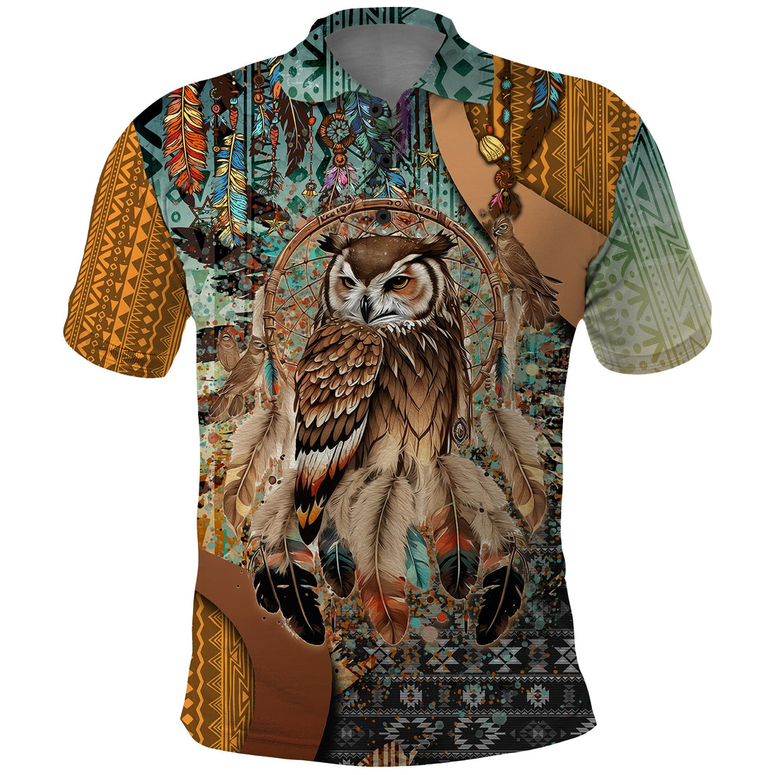 Native American Dreamcatcher Owl and Feathers Polo Shirt TS04
