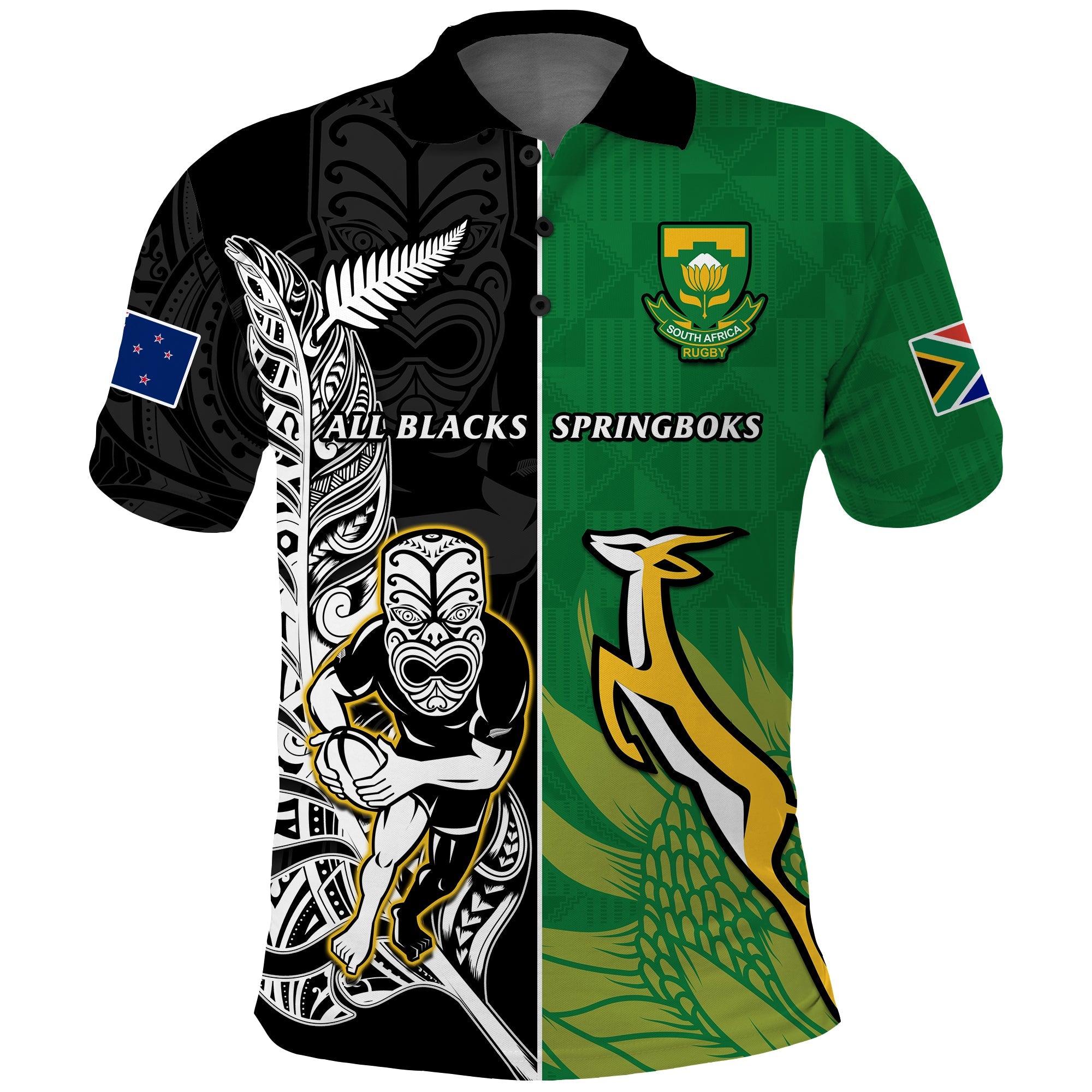 Custom New Zealand South Africa Rugby Polo Shirt All Black Maori Mix Springboks LT14