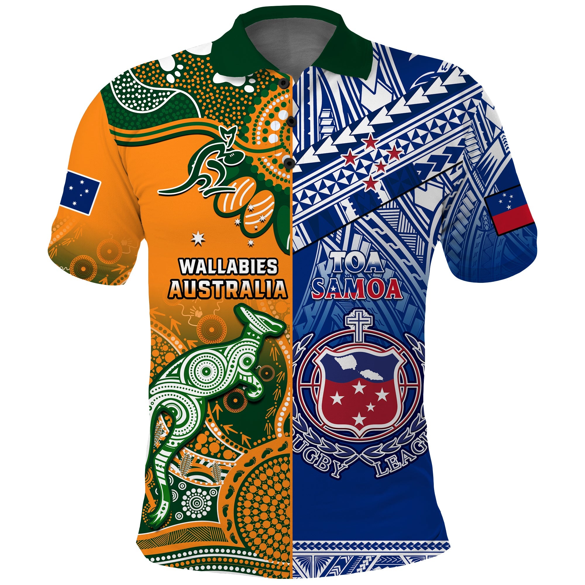 Custom Australia Wallabies And Toa Samoa Rugby Polo Shirt Aboriginal Mix Polynesian LT14