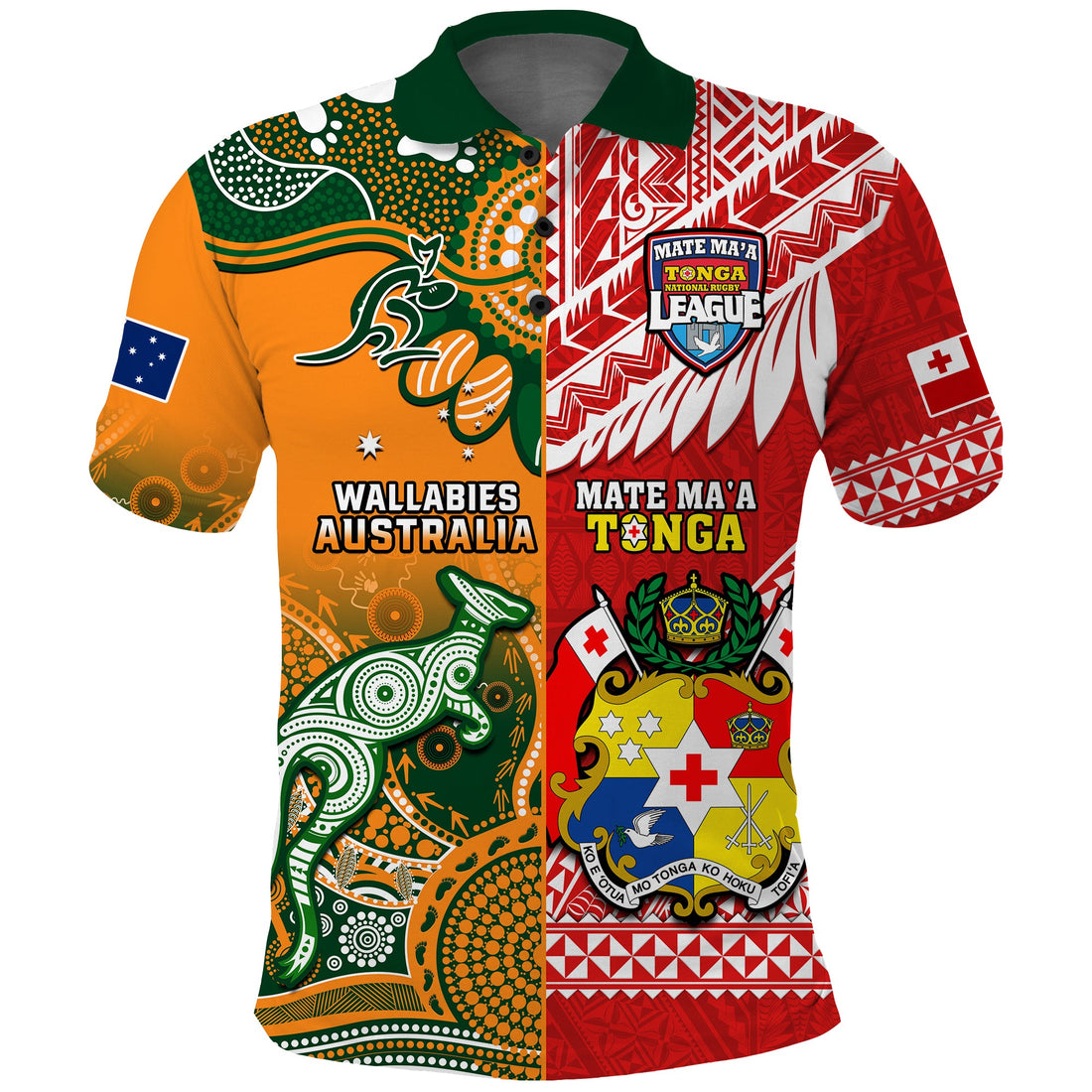 Custom Mate Maa Tonga Wallabies Rugby Polo Shirt Polynesian Mix Aboriginal LT14