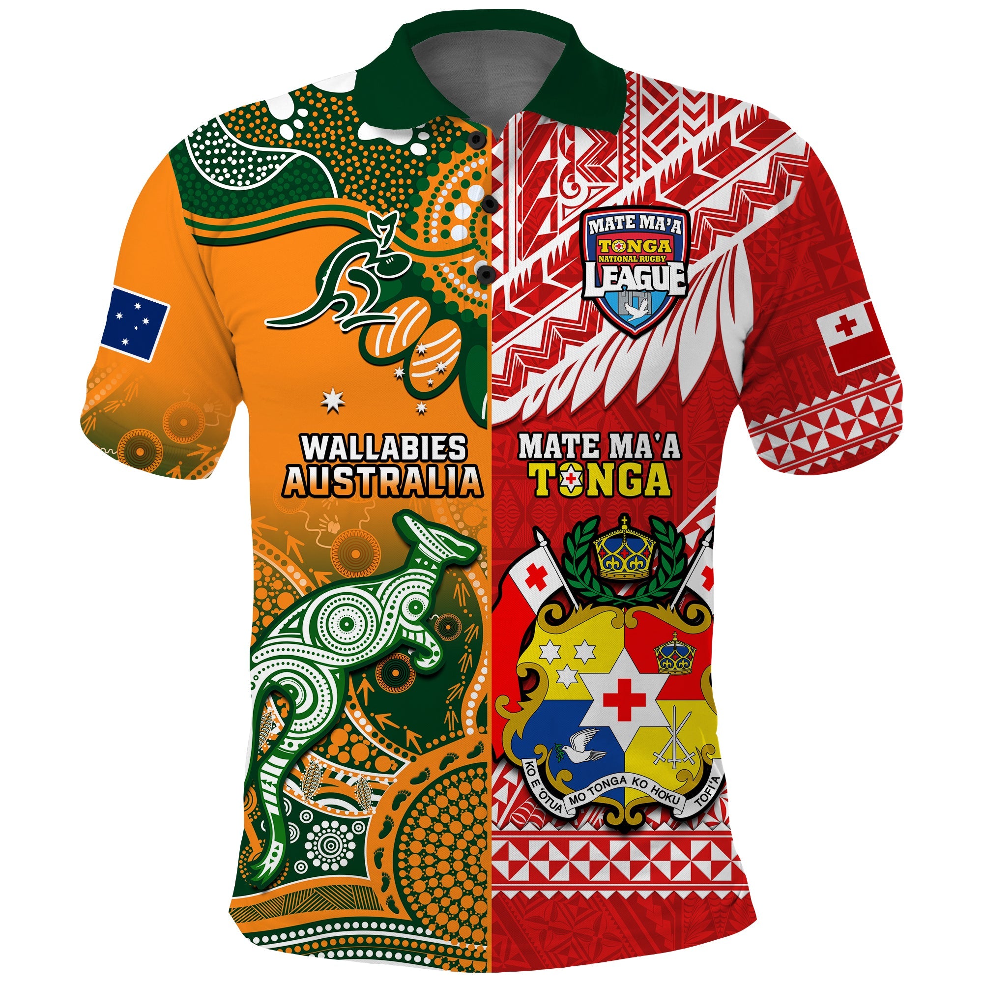 Custom Mate Maa Tonga Wallabies Rugby Polo Shirt Polynesian Mix Aboriginal LT14