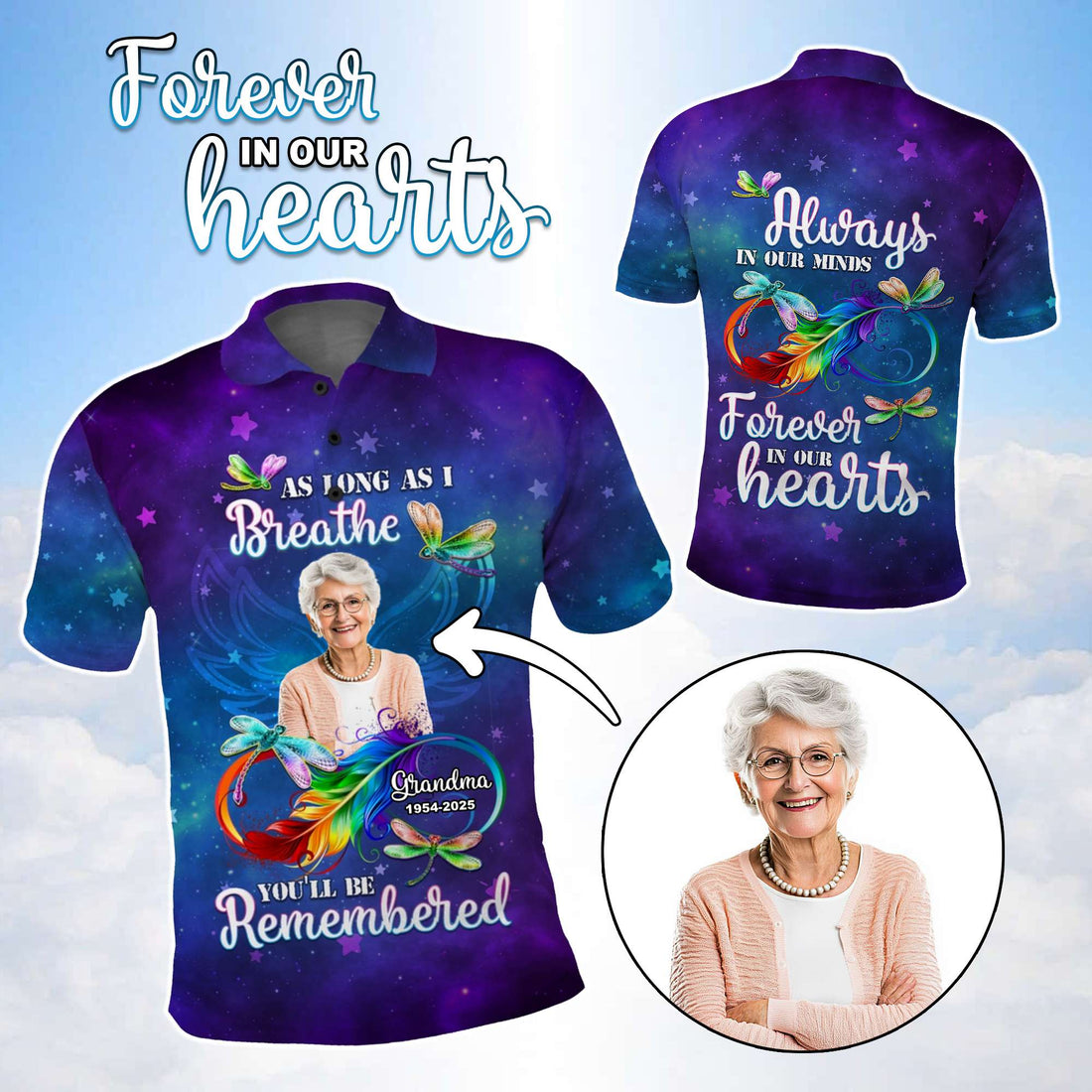 Custom Memorial Polo Shirt with Photo – As Long As I Breathe, You'll Be Remembered CTM05