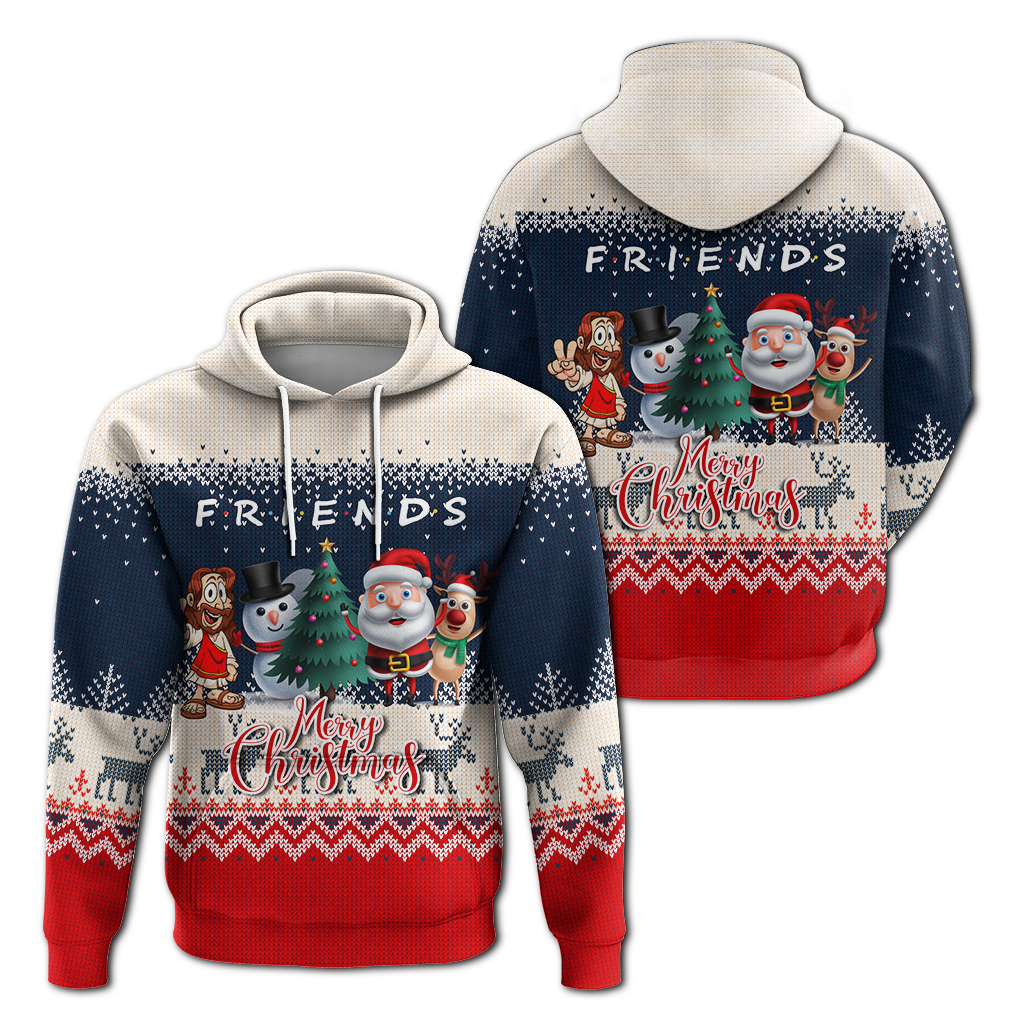 Christmas Jesus With Santa, Snowman And Reindeer Ugly Pattern Hoodie LT12