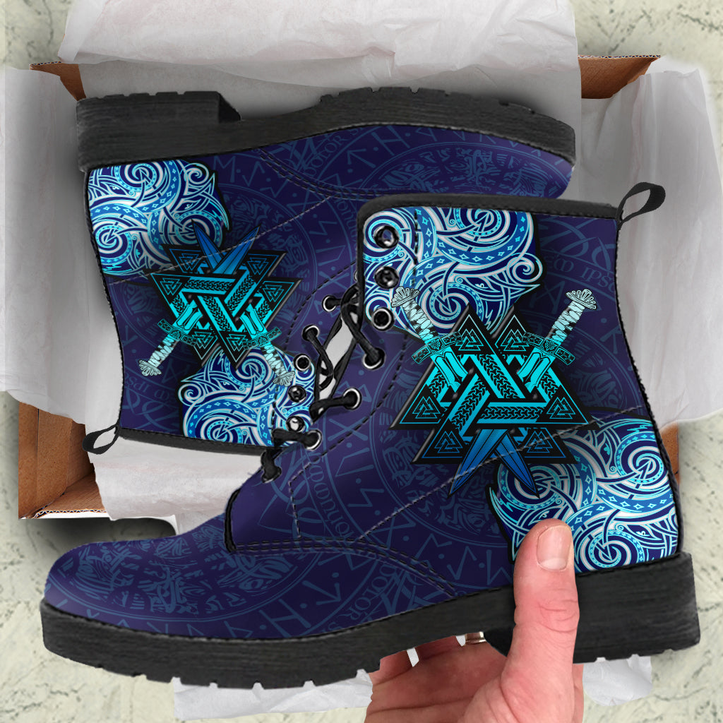 Viking Valknut Tattoo Art Leather Boots LT12
