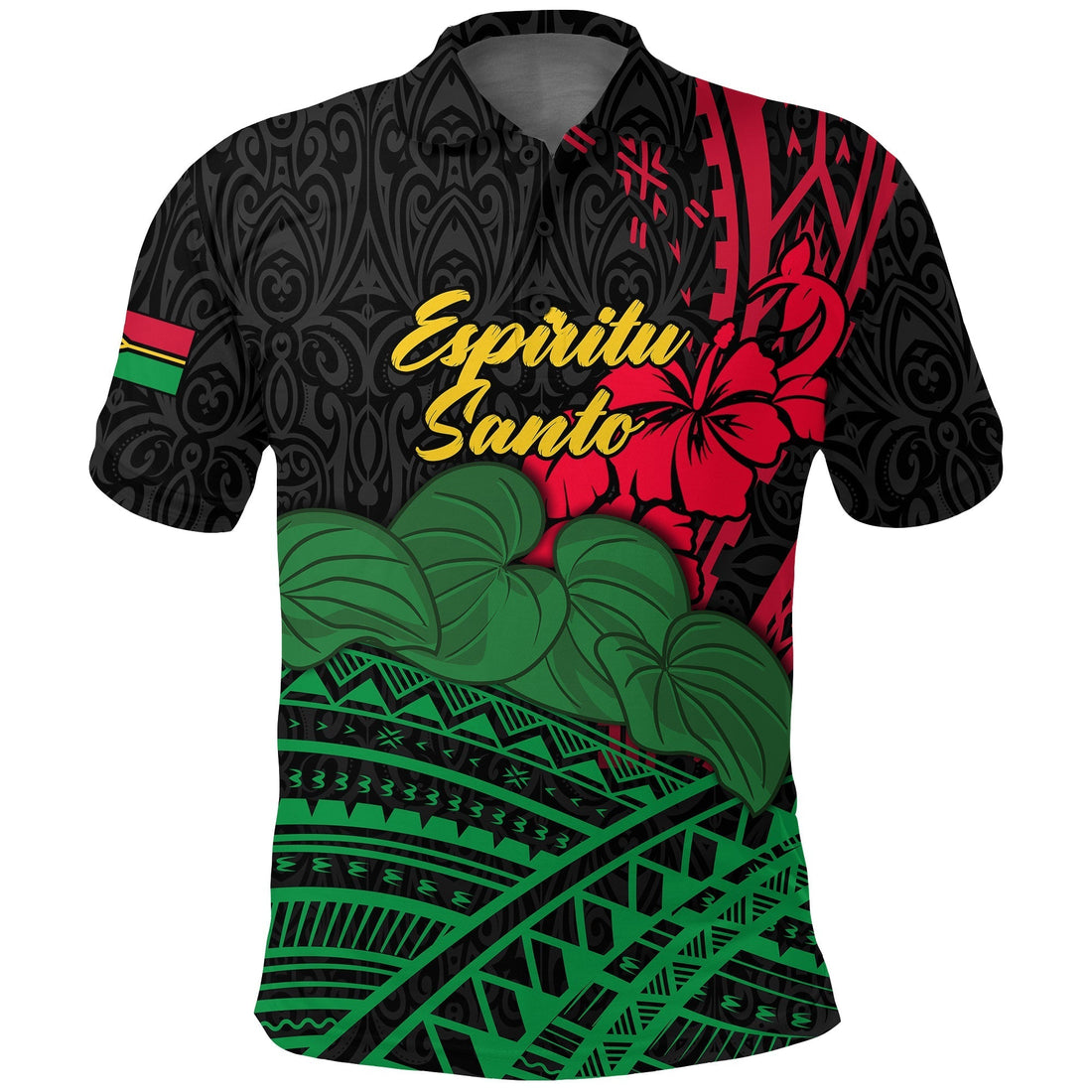 Vanuatu Espiritu Santo Polo Shirt Kava With Hibiscus LT12