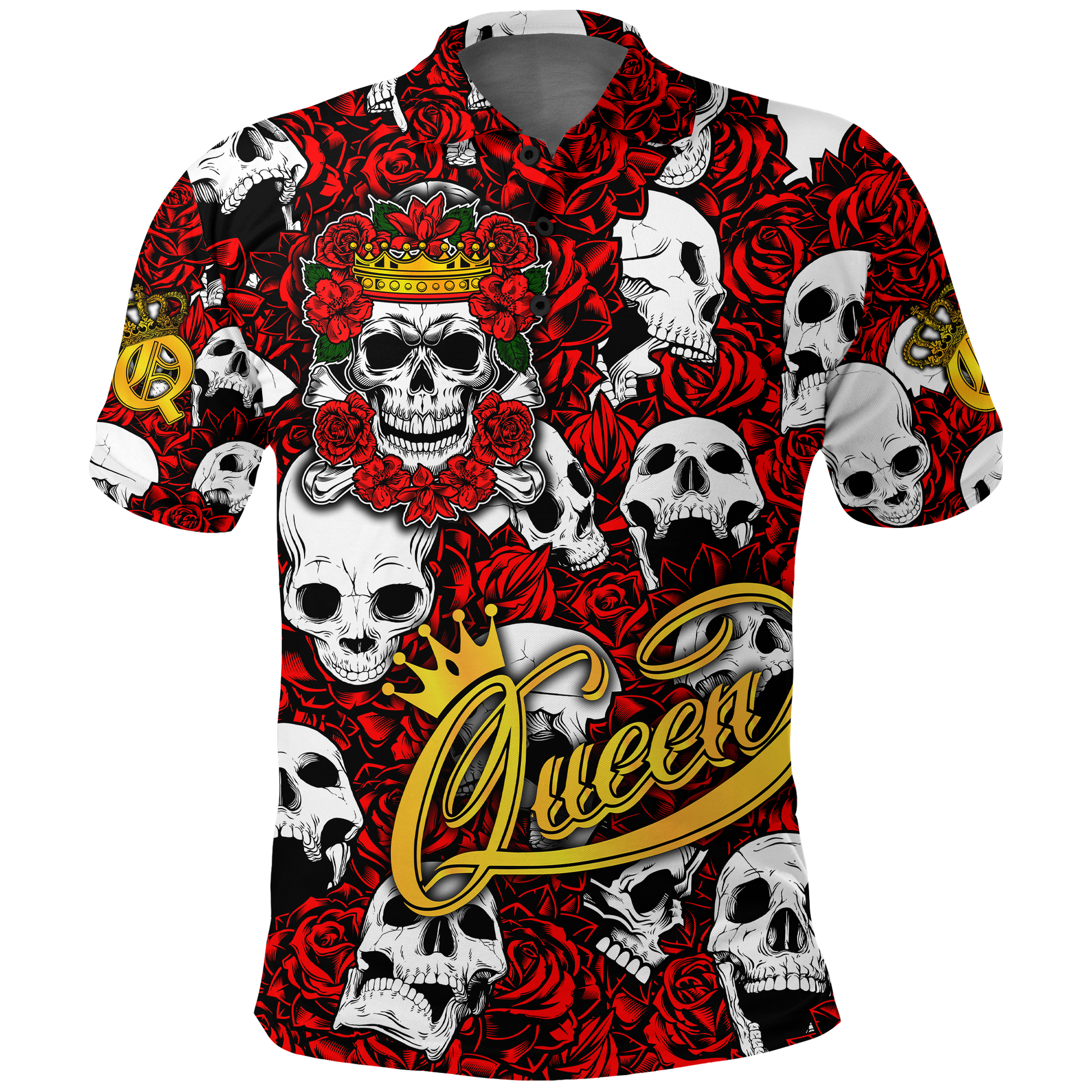 Custom Skull Rose Queen Death Cannot Divide Us Polo Shirt LT2