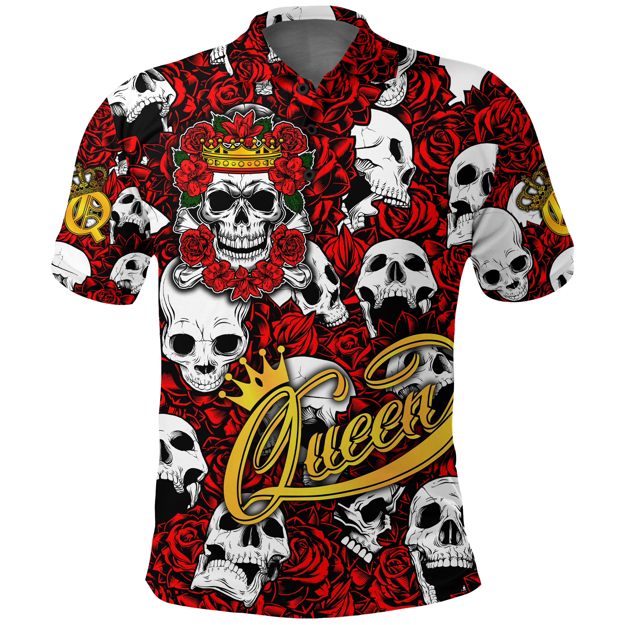 Custom Skull Rose Queen Death Cannot Divide Us Polo Shirt LT2