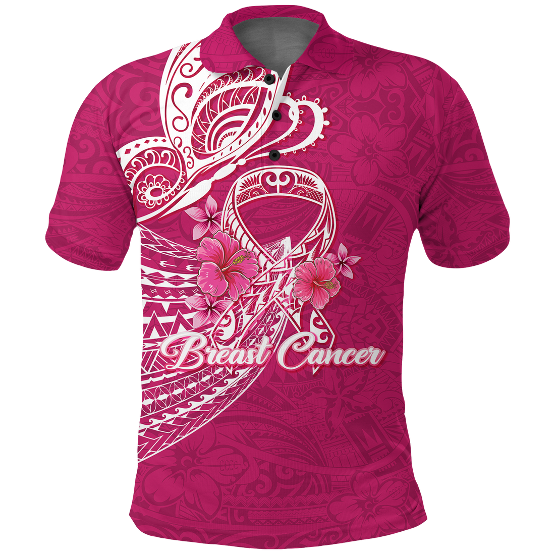 Custom Breast Cancer Pink Ribbon Butterfly Polynesian Pink Version Polo Shirt LT12