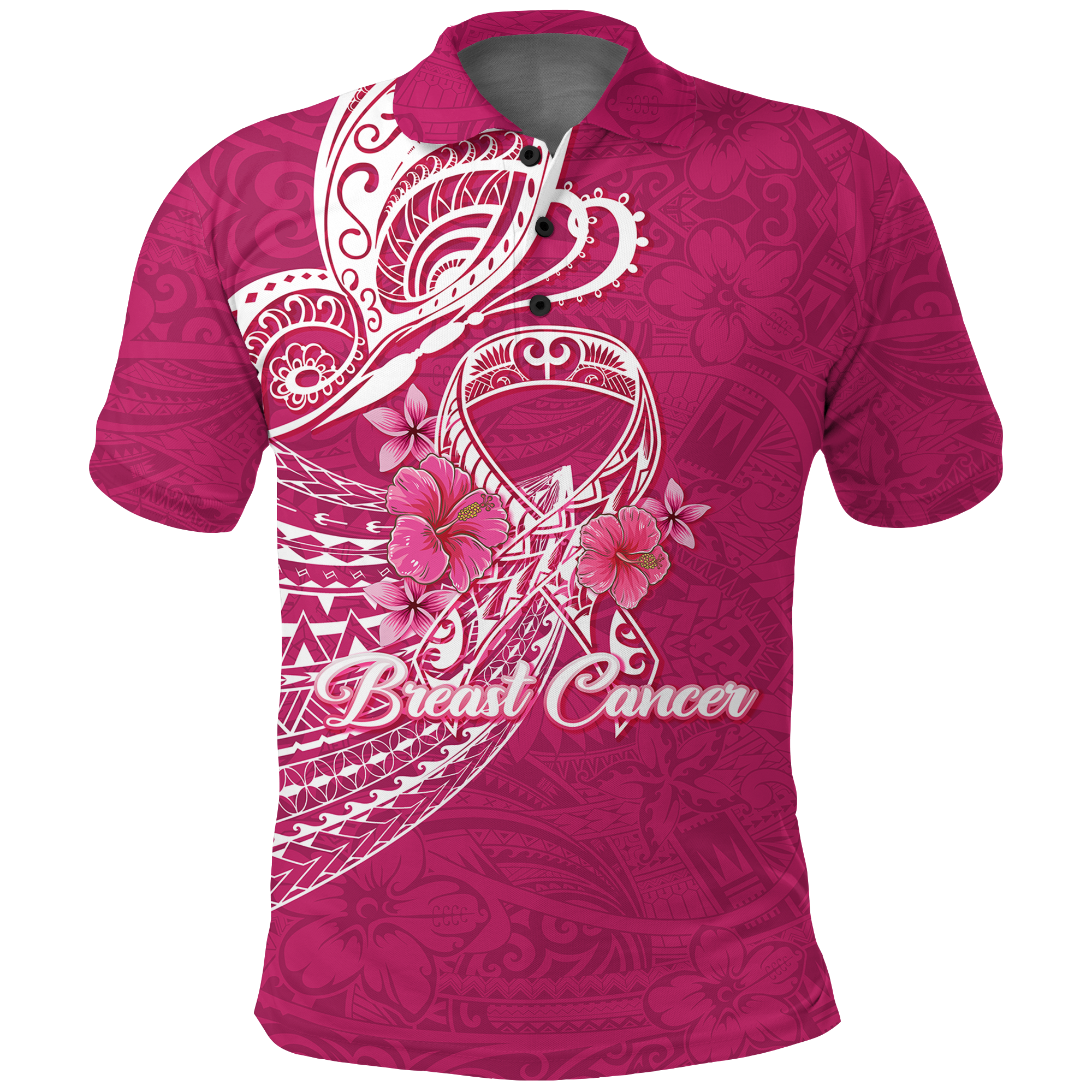 Custom Breast Cancer Pink Ribbon Butterfly Polynesian Pink Version Polo Shirt LT12