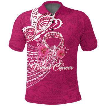 Custom Breast Cancer Pink Ribbon Butterfly Polynesian Pink Version Polo Shirt LT12