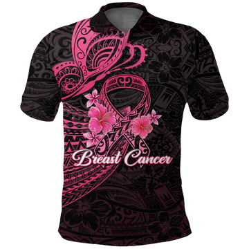 Custom Breast Cancer Pink Ribbon Butterfly Polynesian Black Version Polo Shirt LT12