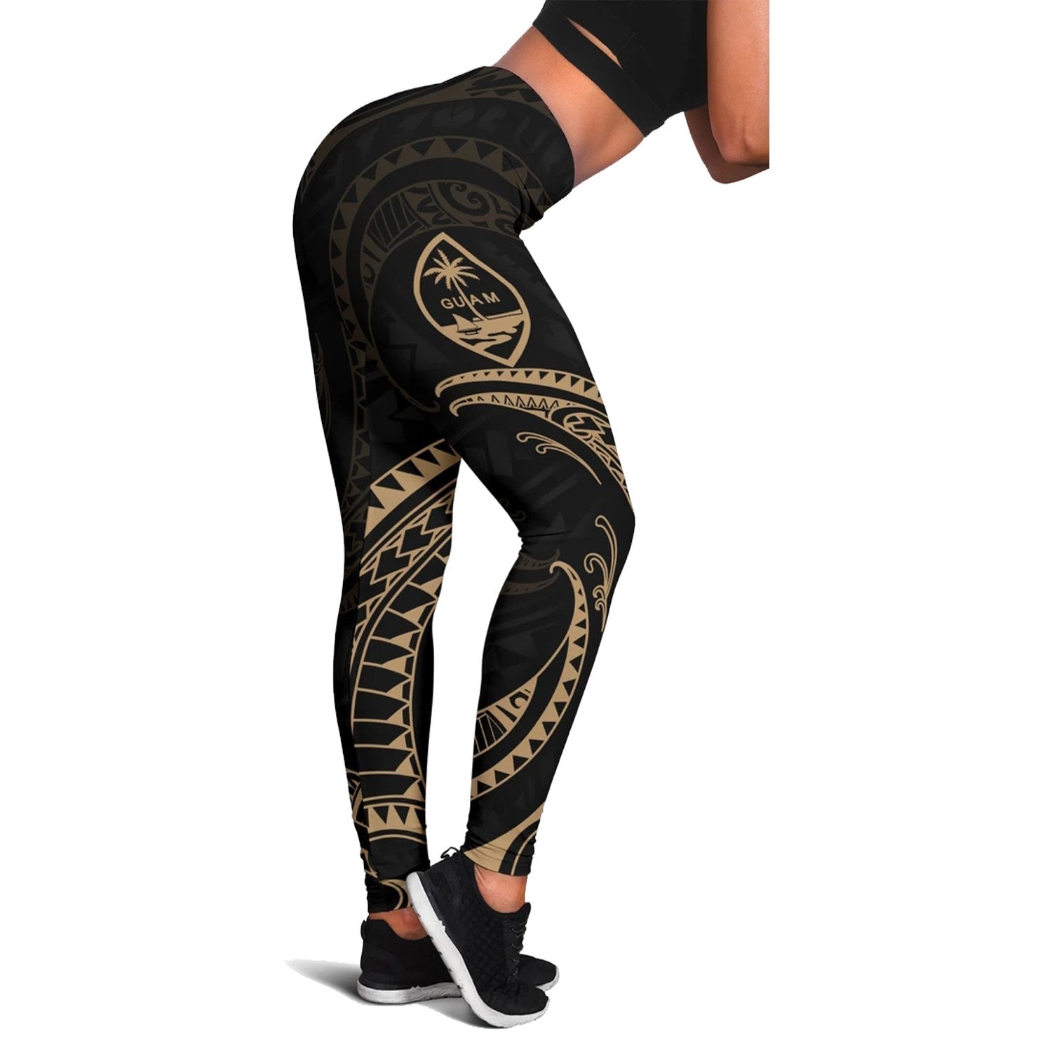 Guam Polynesian Women's Leggings - Gold Tribal Wave