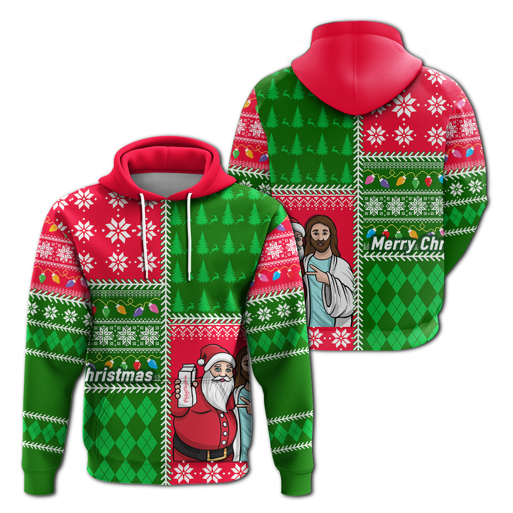 Santa With Jesus Christmas 2022 Ugly Style Hoodie - LT12