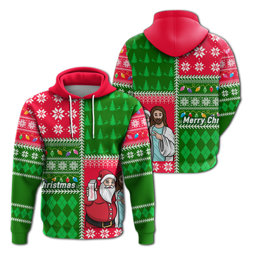 Santa With Jesus Christmas 2022 Ugly Style Hoodie - LT12