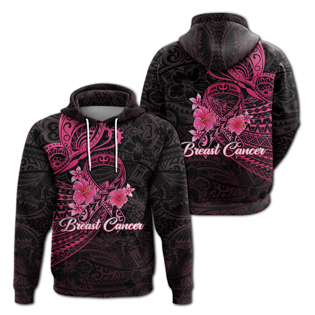 Breast Cancer Pink Ribbon Butterfly Polynesian Black Version Hoodie LT12