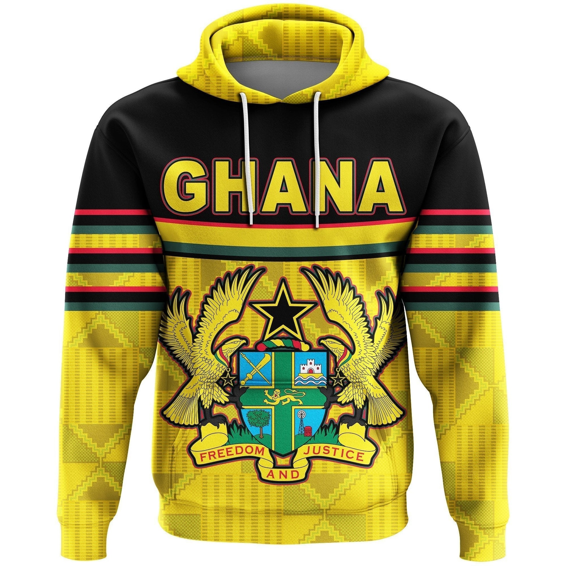 African Hoodie Ghana Map Kente Coat Of Arms Pullover