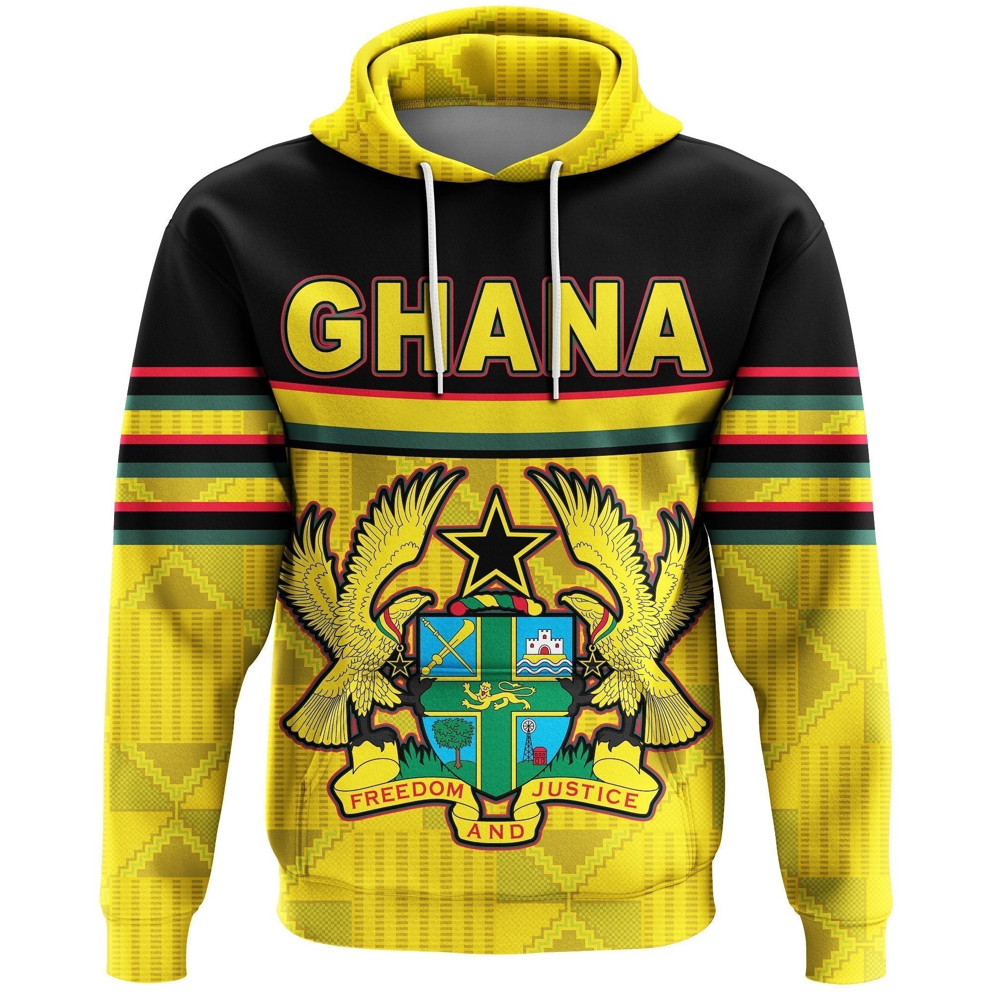 African Hoodie Ghana Map Kente Coat Of Arms Pullover