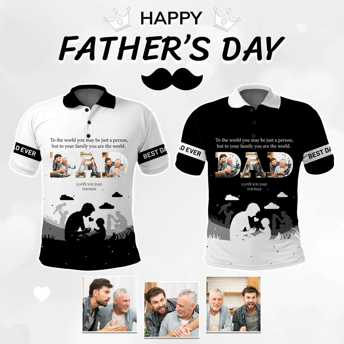 Custom Photo Father's Day Polo Shirt I Love You Dad CTM05