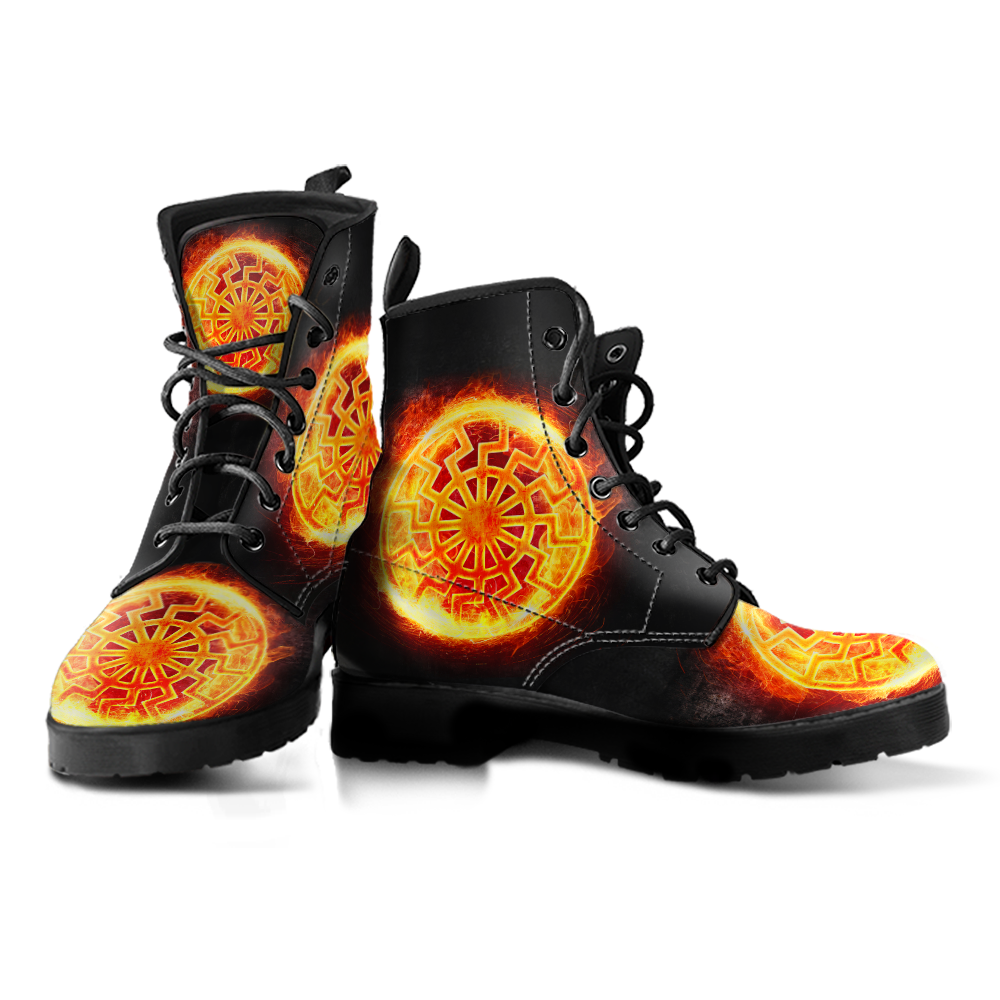 Viking Women's Leather Boots, Fire Vegvisir Symbol RLT12