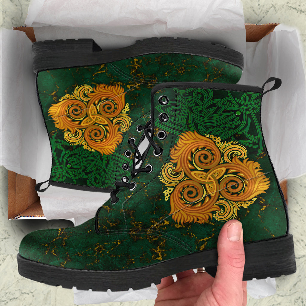 Celtic Disk Ornament Triple Spiral Leather Boots LT12