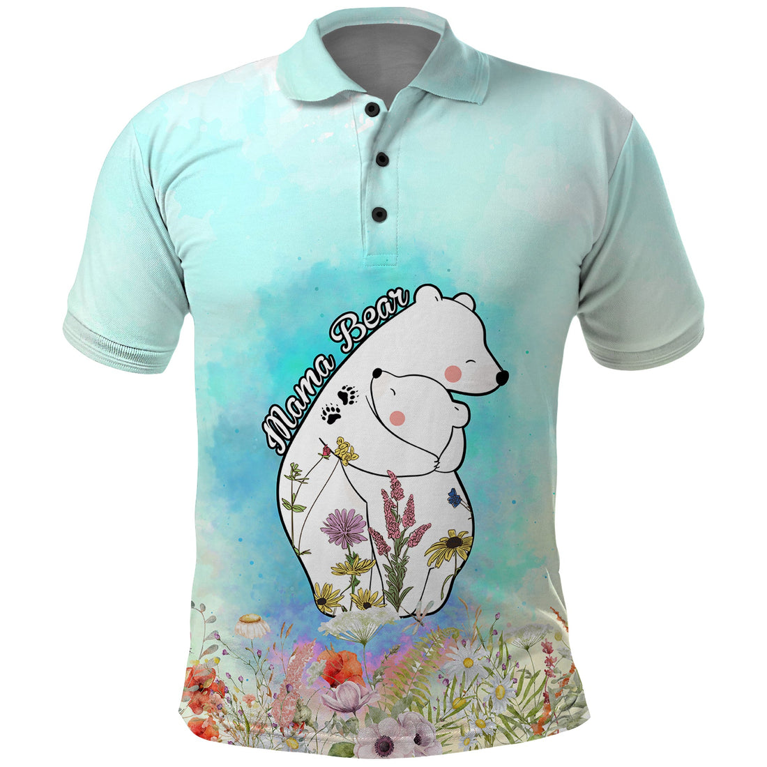 Mothers Day Mama Bear Mix Wild Flowers Polo Shirt TS07