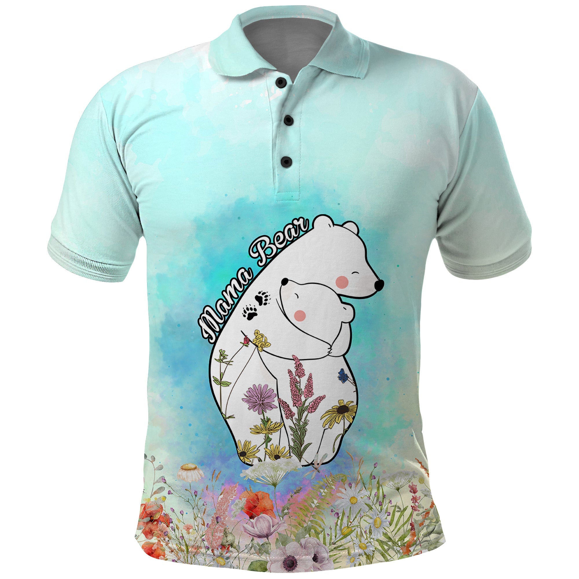 Mothers Day Mama Bear Mix Wild Flowers Polo Shirt TS07