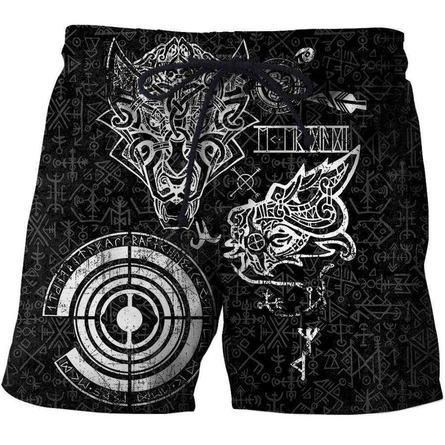 Viking Clothing Fenrir and Nidhogg Viking Tattoo Shorts RLT12