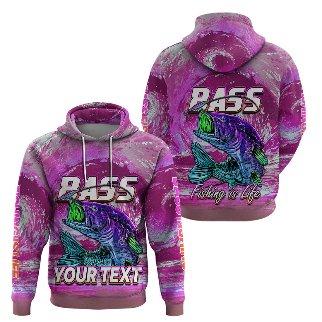 Custom Bass Fishing is Life Hoodie Hook Sport Largemouth Pink LT9