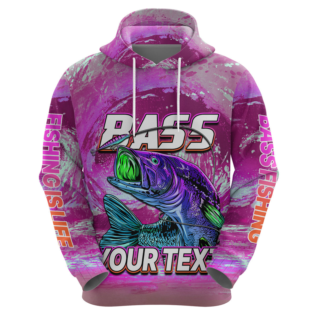 Custom Bass Fishing is Life Hoodie Hook Sport Largemouth Pink LT9