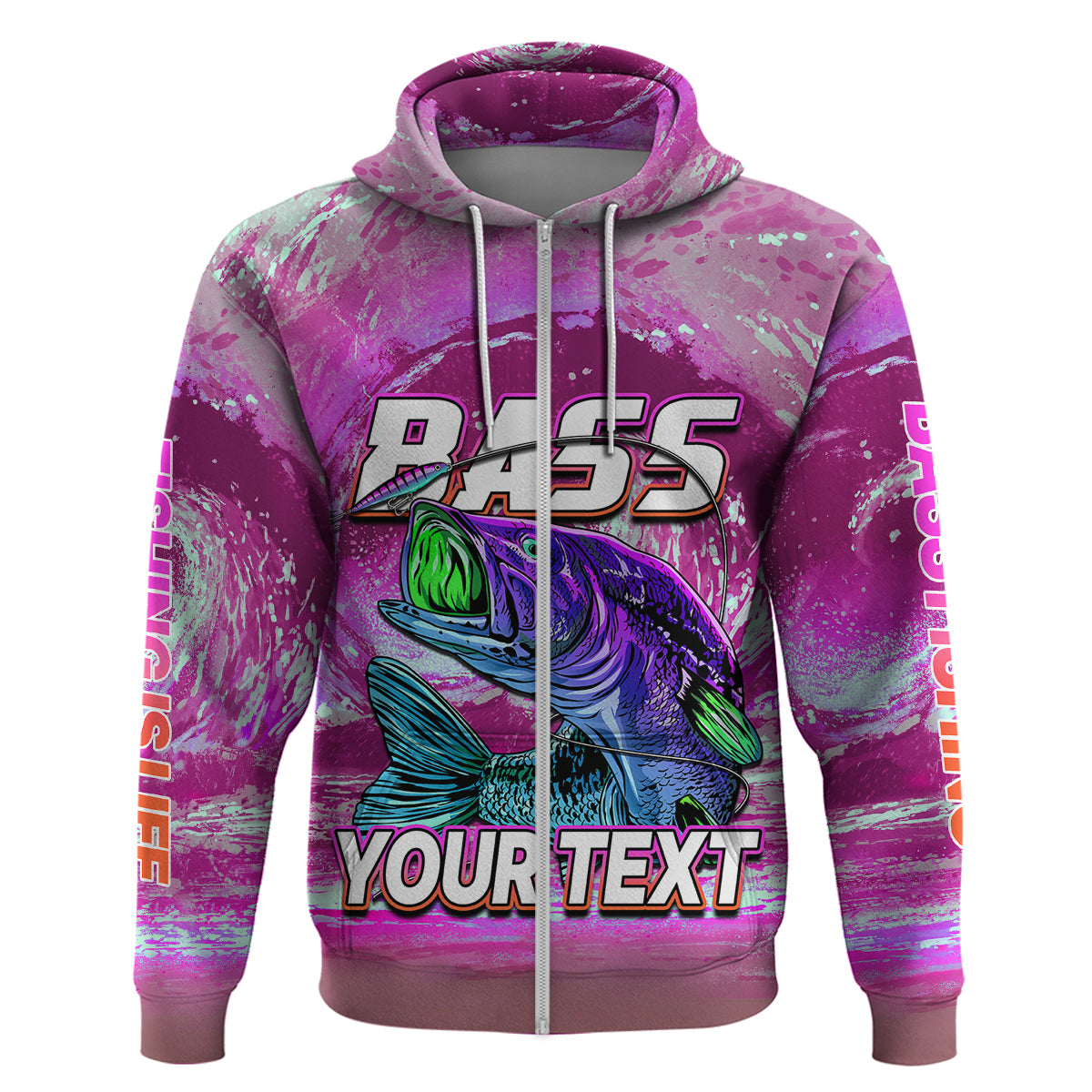 Custom Bass Fishing is Life Hoodie Hook Sport Largemouth Pink LT9