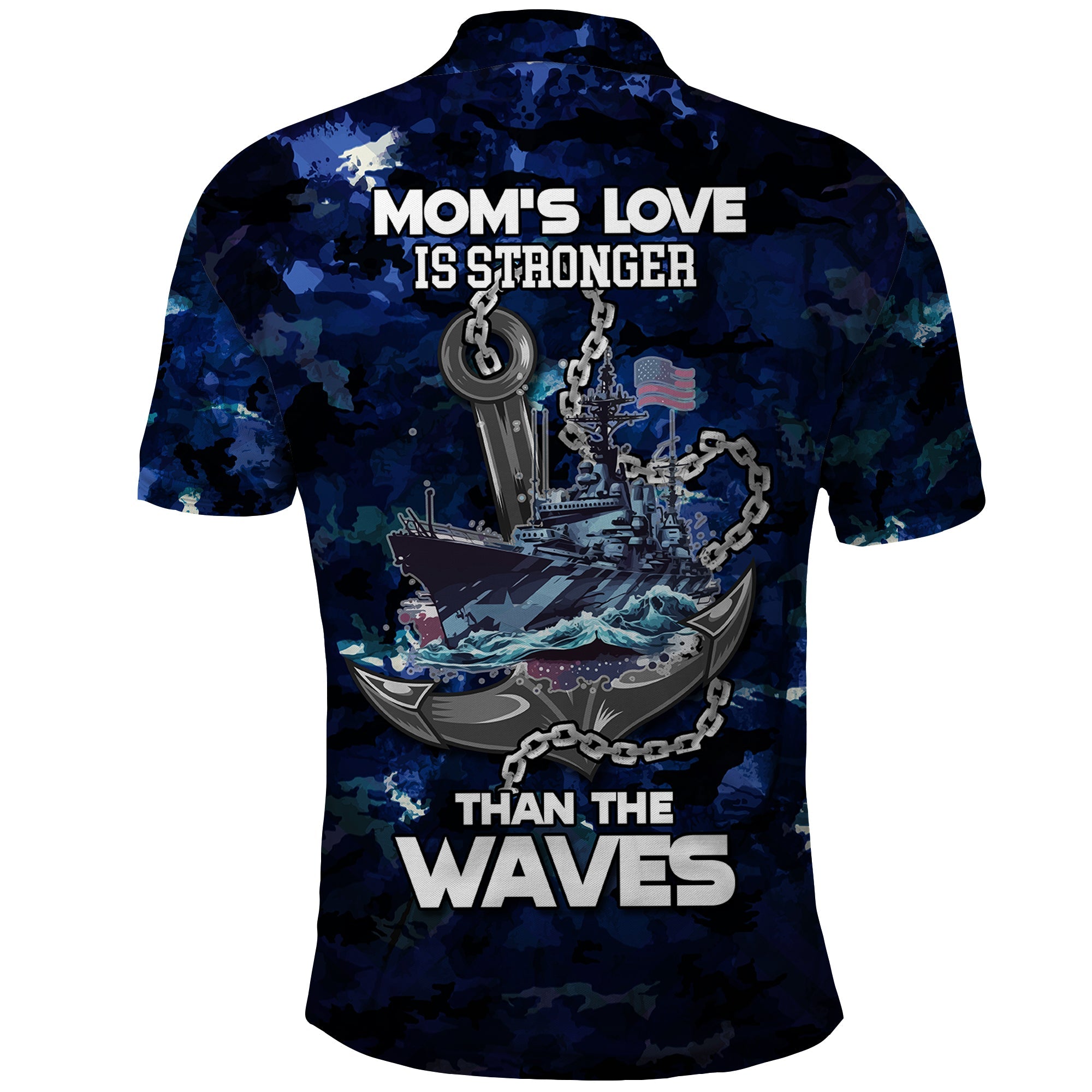 Mothers Day Navy Mom Camo Style Moms Love Is Stronger Than Waves Polo Shirt TS07