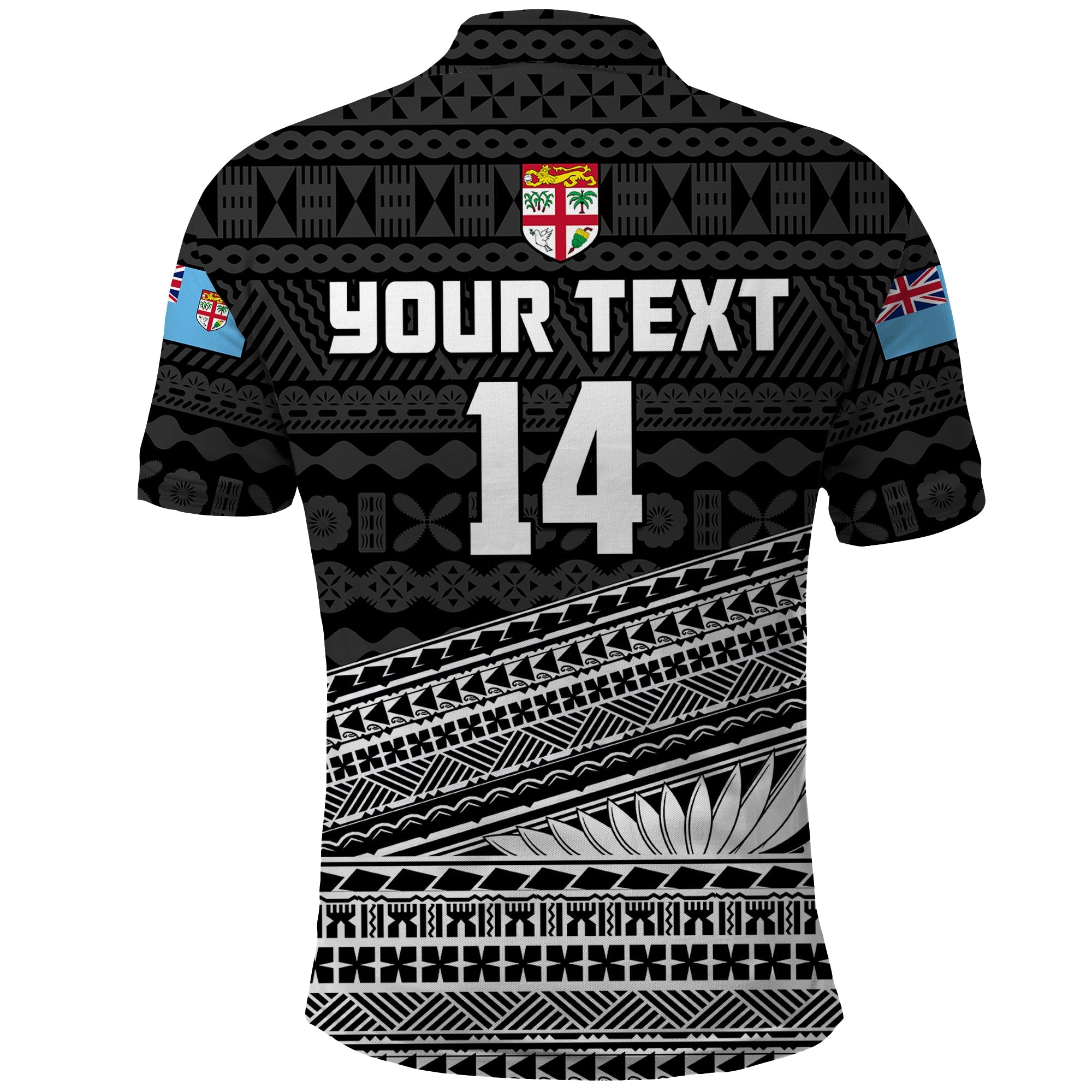(Custom Text And Number) Fiji Sevens Rugby Fijian 7s Black Tapa Polynesian Art Polo Shirt LT14