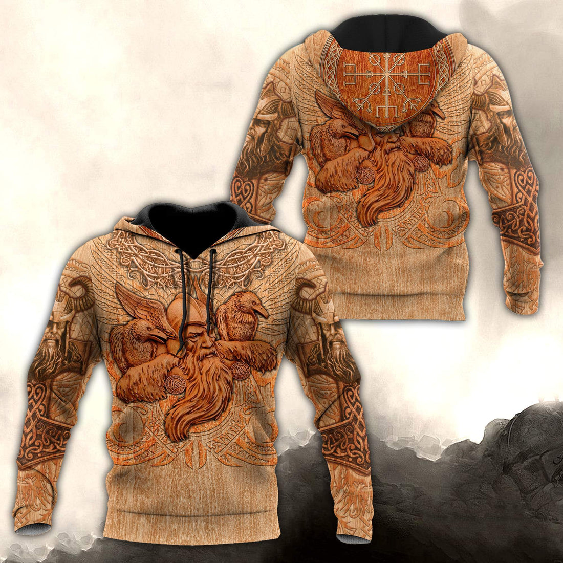 Viking Clothing Viking Odin and Ravens Hoodie RLT12