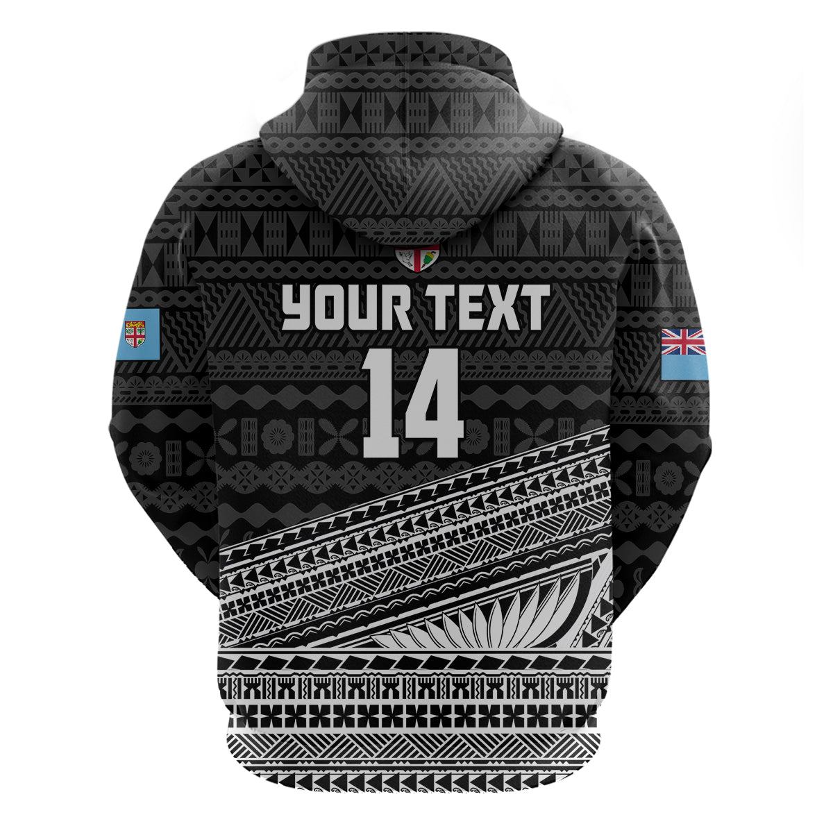 Custom Fiji Sevens Rugby Fijian 7s Black Tapa Polynesian ArHoodie LT14