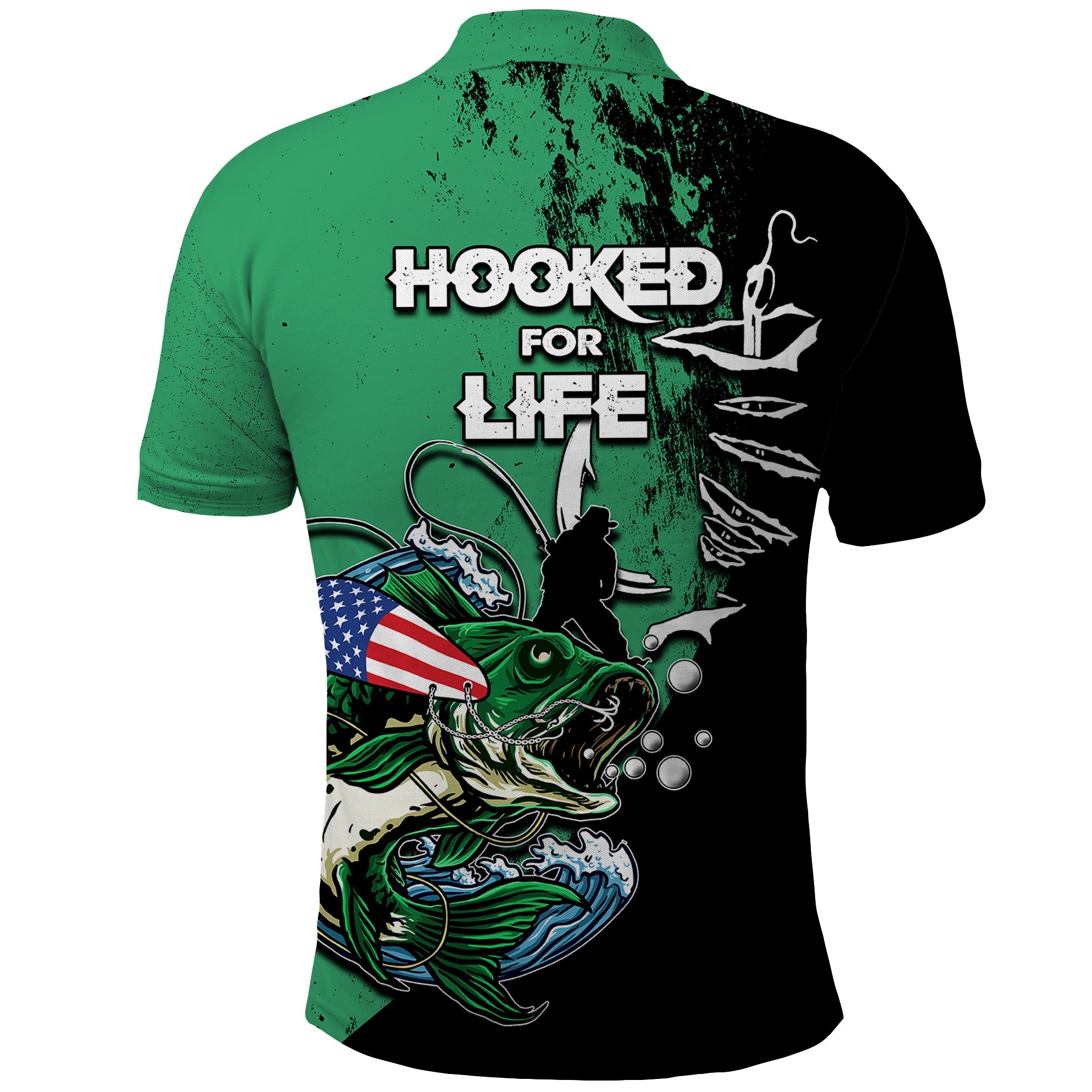 Bass Fishing Polo Shirt Tournament Hooked For Life TS07