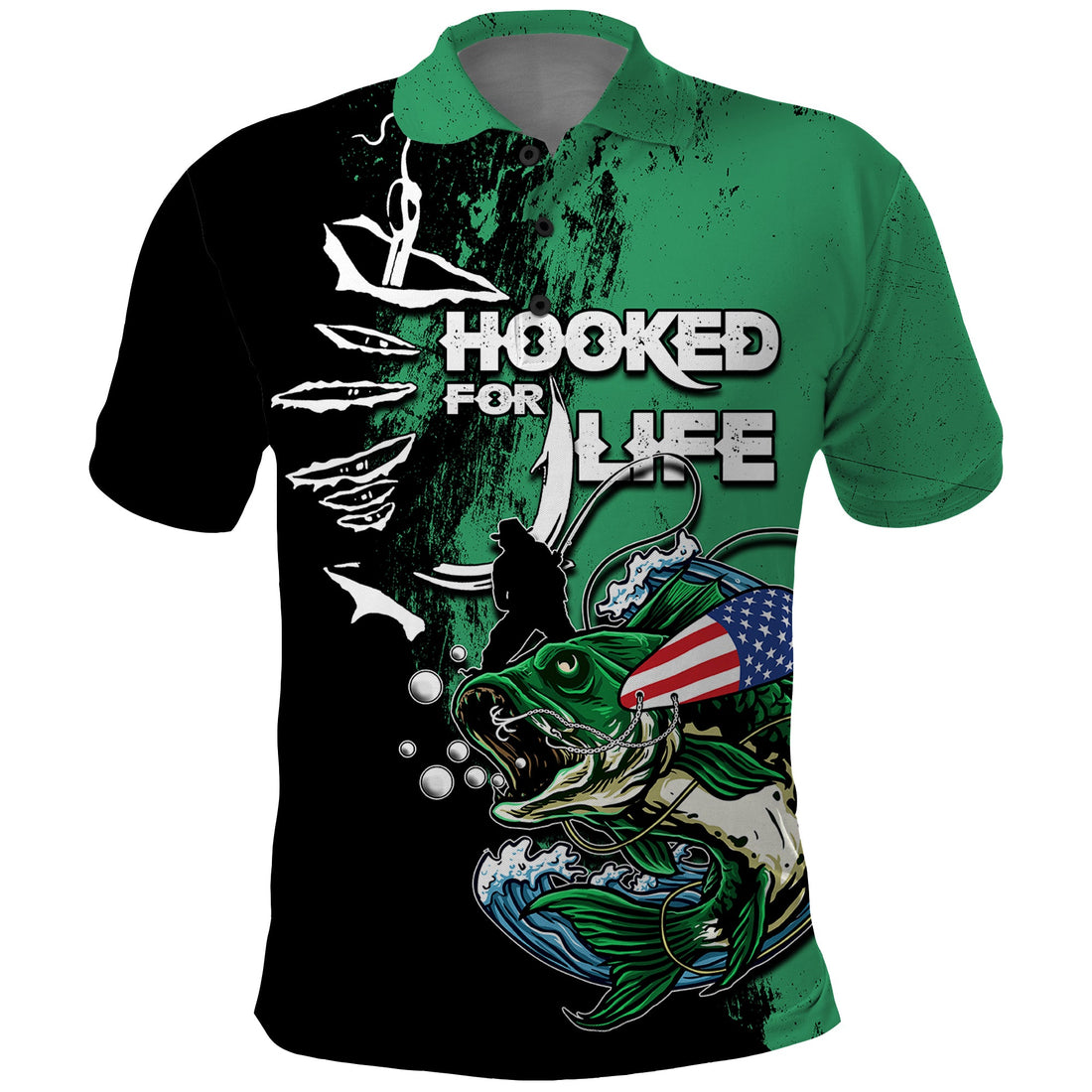 Bass Fishing Polo Shirt Tournament Hooked For Life TS07