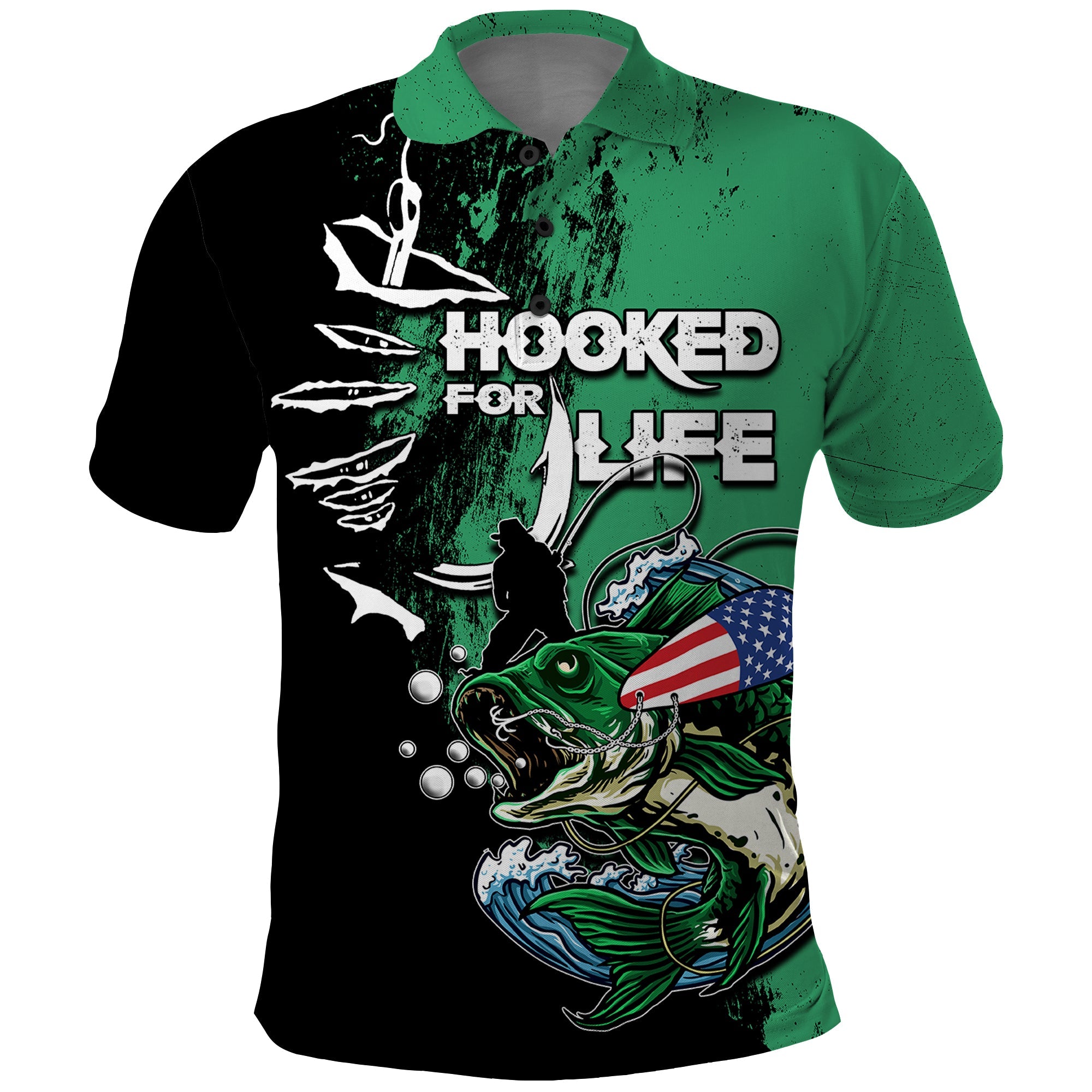 Bass Fishing Polo Shirt Tournament Hooked For Life TS07