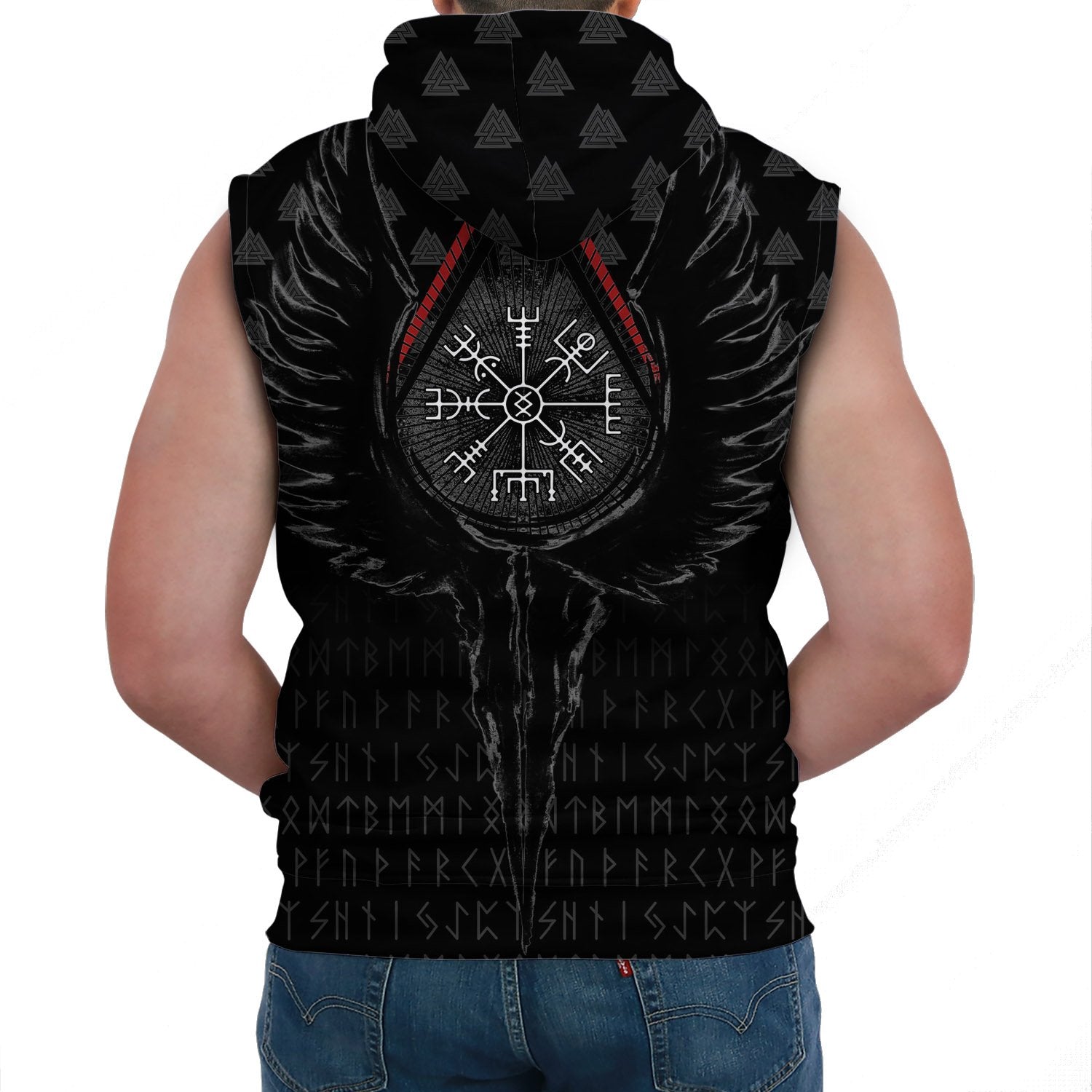 Viking Sleeveless Hoodie - Old Norse Odin Tattoo RLT12